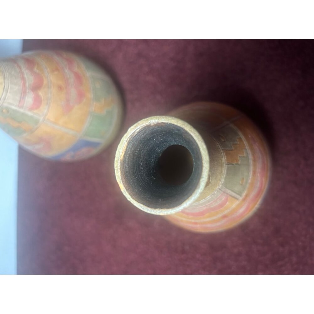 Signed Pottery Set Of 2 Aztec Mayan Wedding Vases Storytelling Matching - Picture 6 of 9